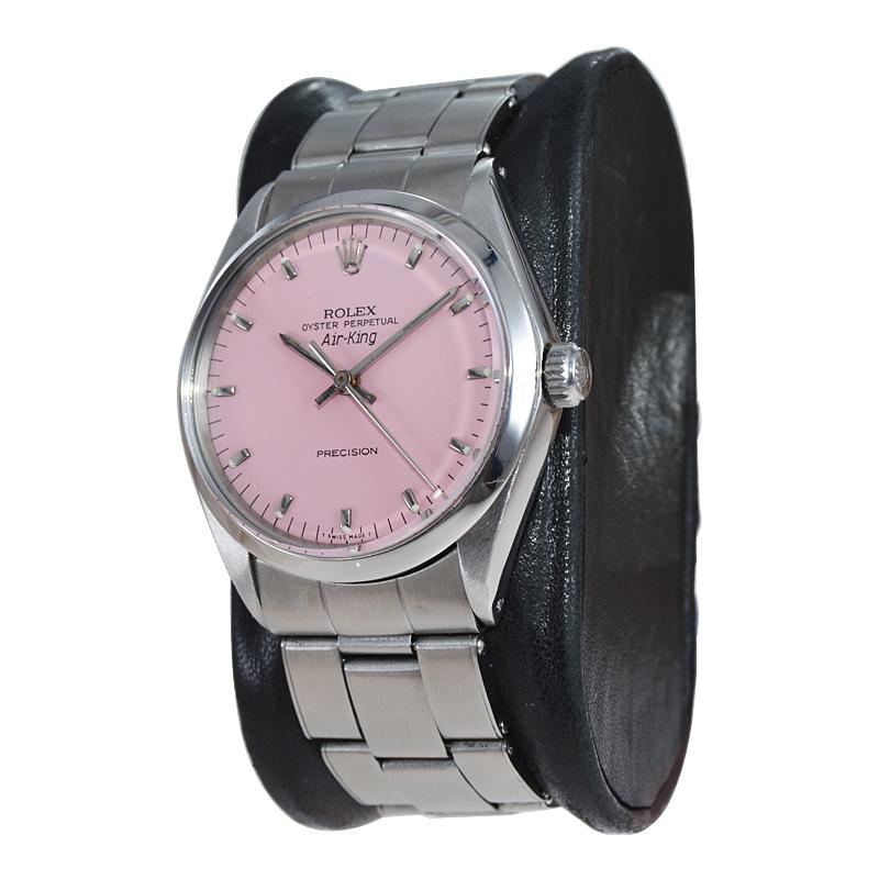 Modern Rolex Stainless Steel Air King with Custom Pink Dial, Circa 1970's For Sale