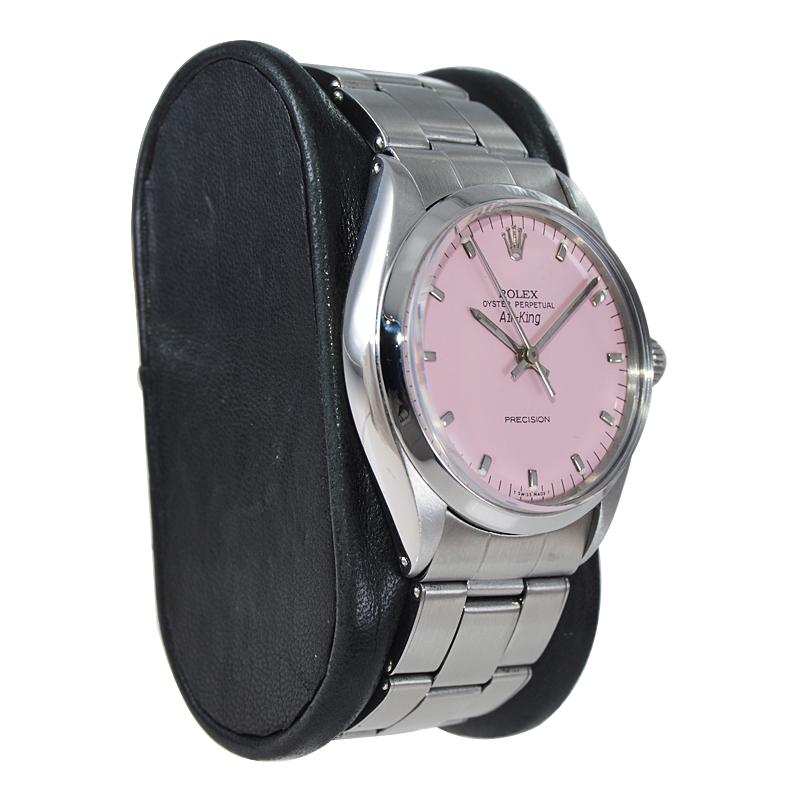 Rolex Stainless Steel Air King with Custom Pink Dial, Circa 1970's For Sale 1