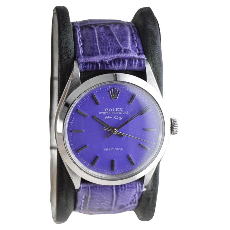 Modern Rolex Stainless Steel Air King With Custom Purple Dial circa, 1960's