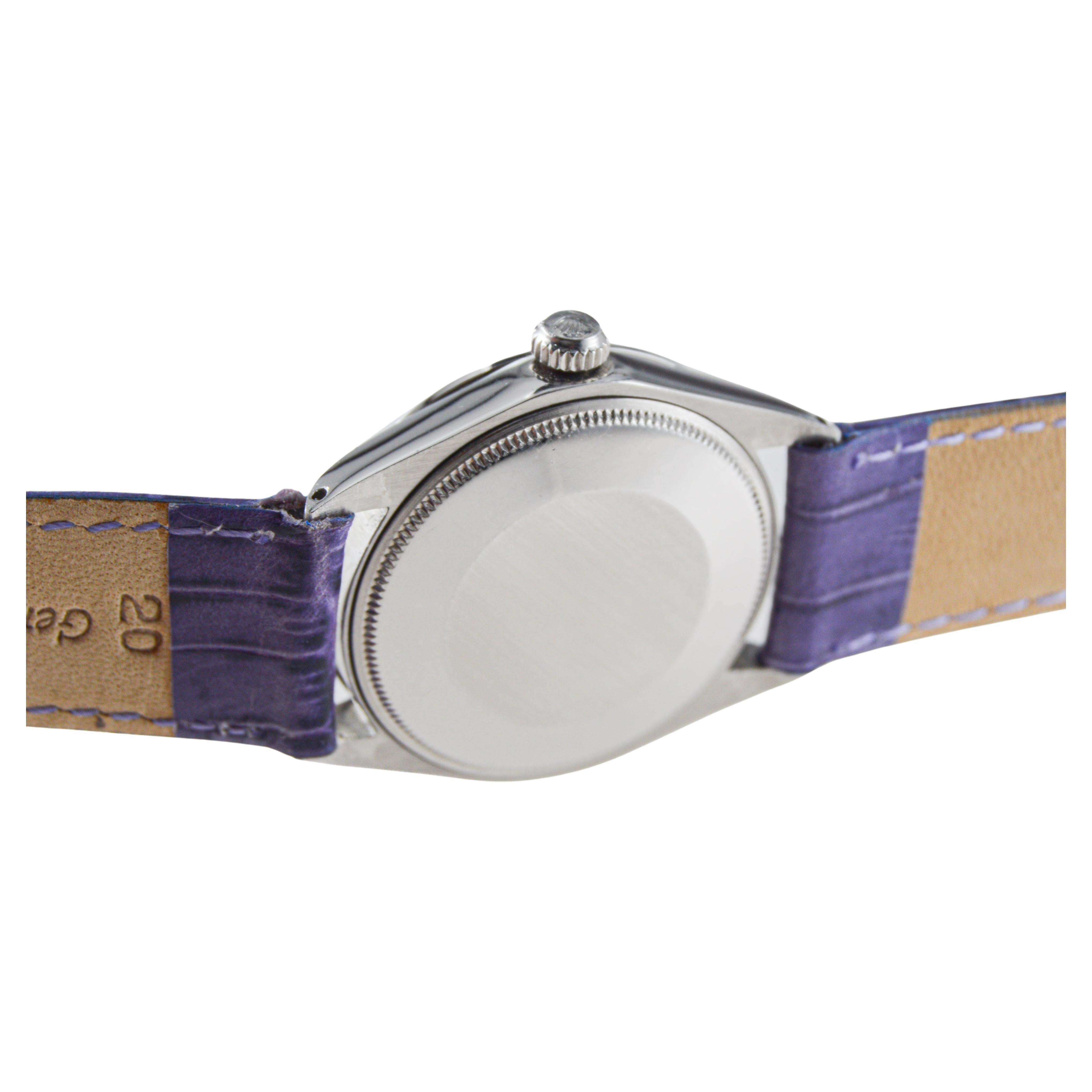 Rolex Stainless Steel Air King With Custom Purple Dial circa, 1960's For Sale 6
