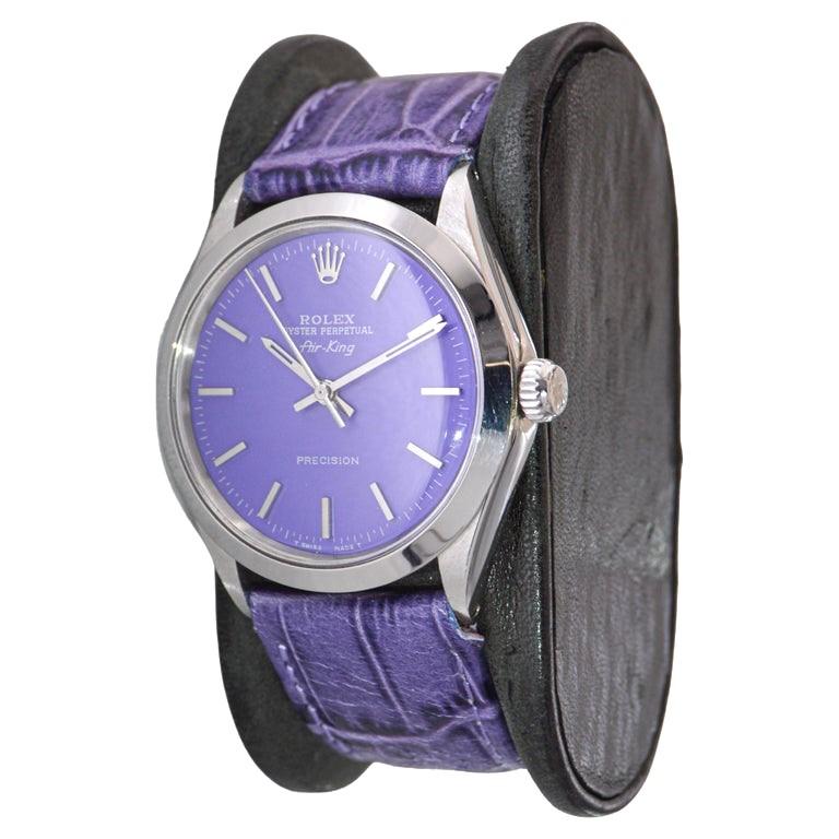 Rolex Stainless Steel Air King With Custom Purple Dial circa, 1960's In Excellent Condition In Long Beach, CA