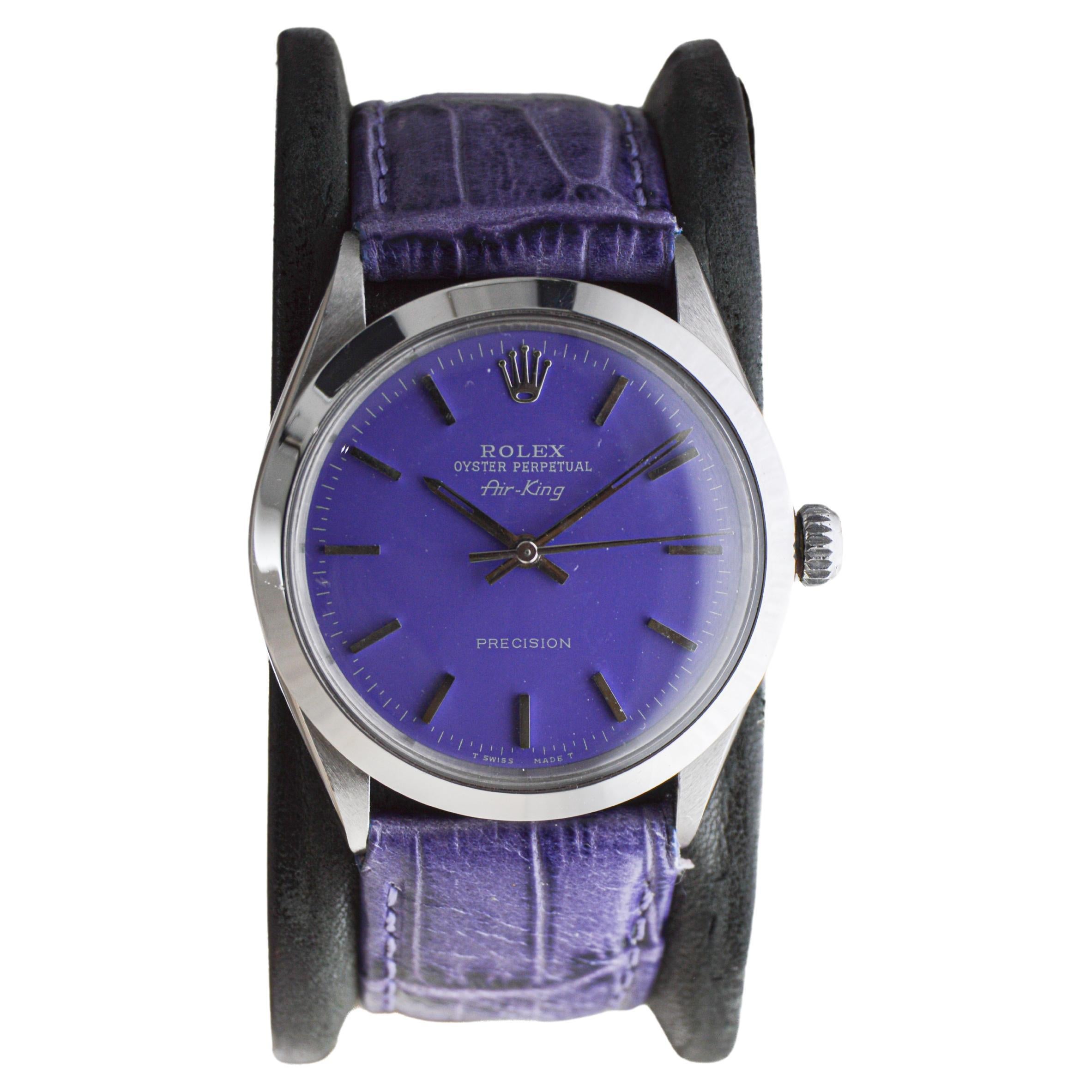 Rolex Stainless Steel Air King With Custom Purple Dial circa, 1960's For Sale 7