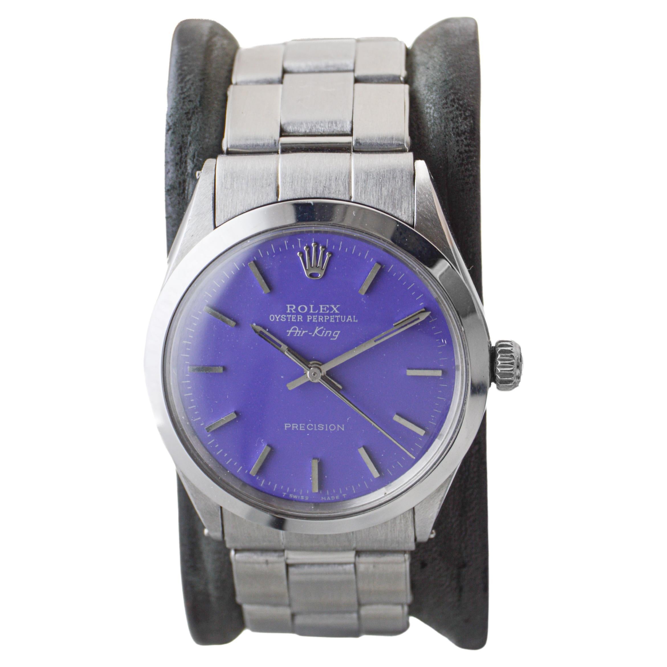 Rolex Stainless Steel Air King With Custom Purple Dial circa, 1960's In Excellent Condition For Sale In Long Beach, CA