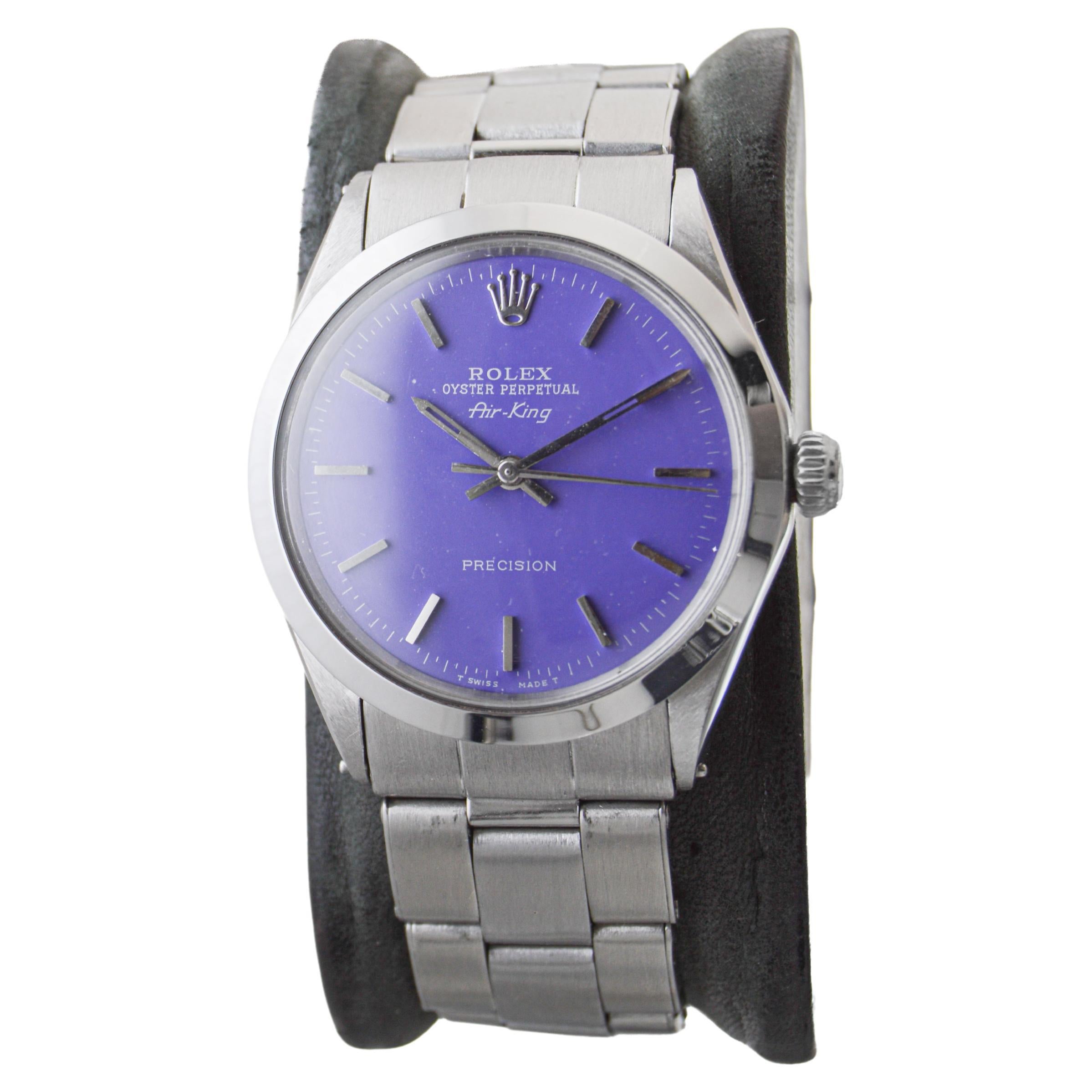 Women's or Men's Rolex Stainless Steel Air King With Custom Purple Dial circa, 1960's For Sale