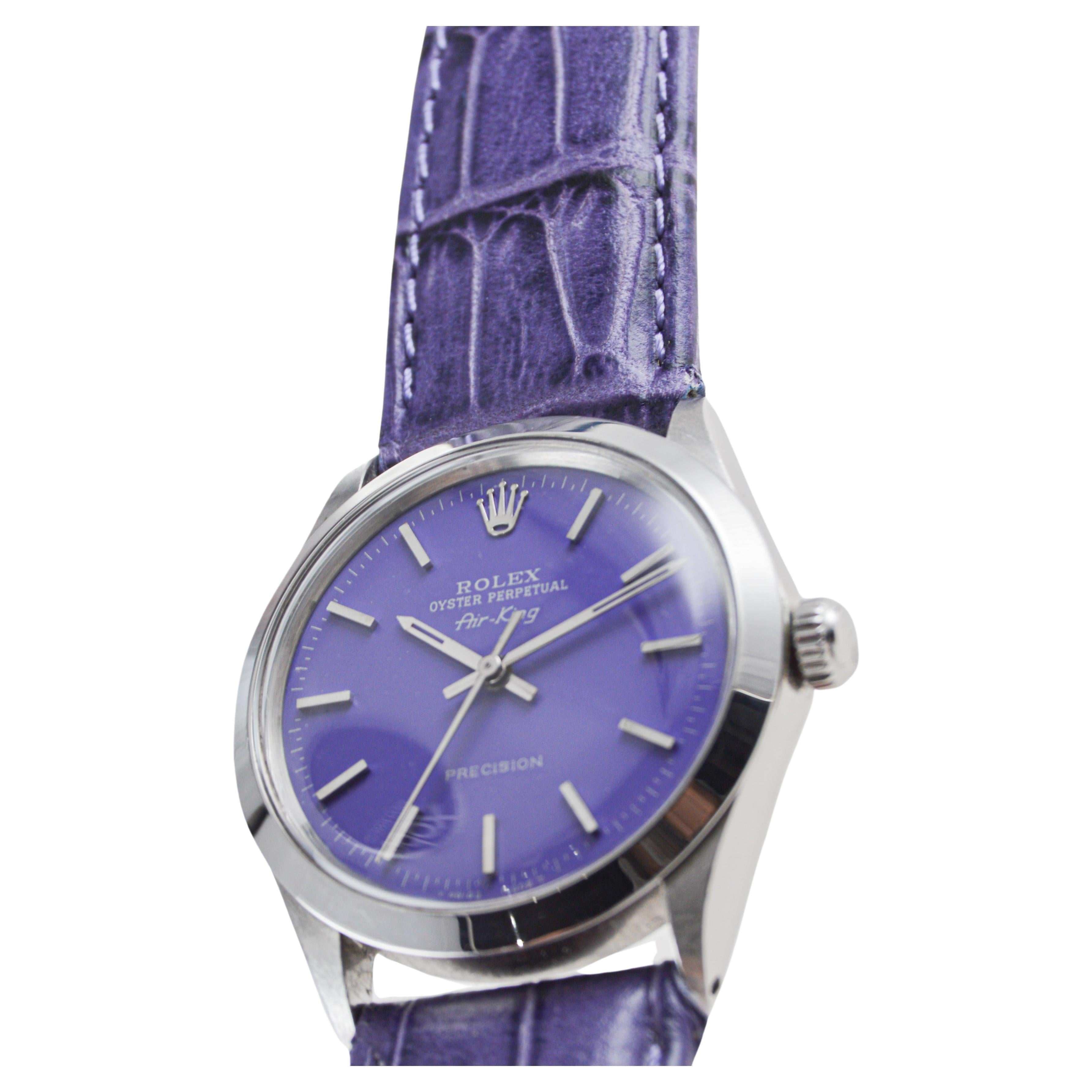 Rolex Stainless Steel Air King With Custom Purple Dial circa, 1960's For Sale 1