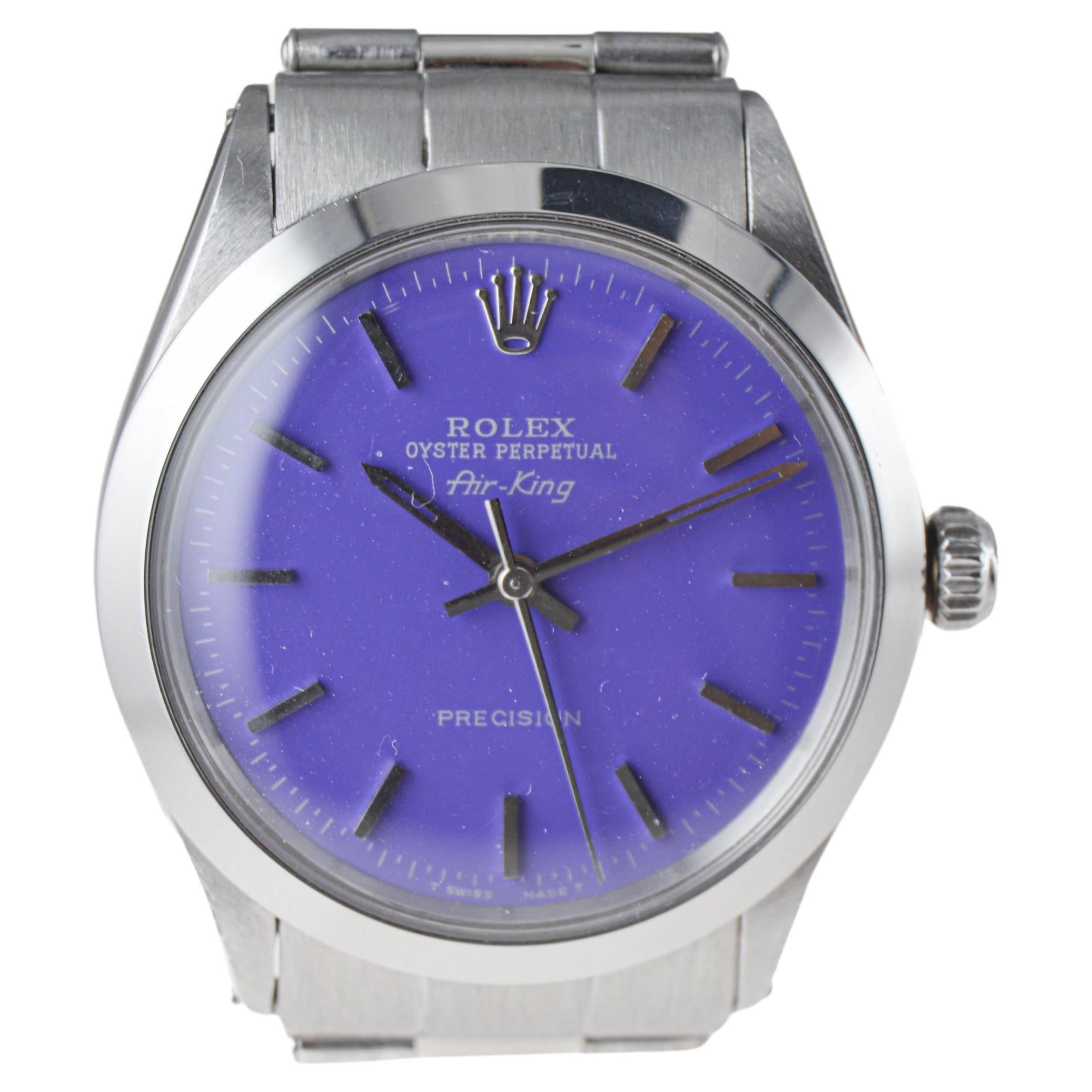 Rolex Stainless Steel Air King With Custom Purple Dial circa, 1960's For Sale 1