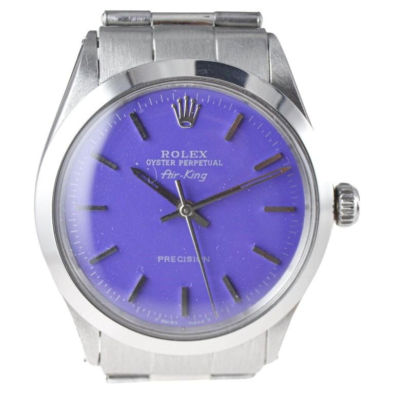 Modern Rolex Stainless Steel Air King With Custom Purple Dial circa, 1960's For Sale