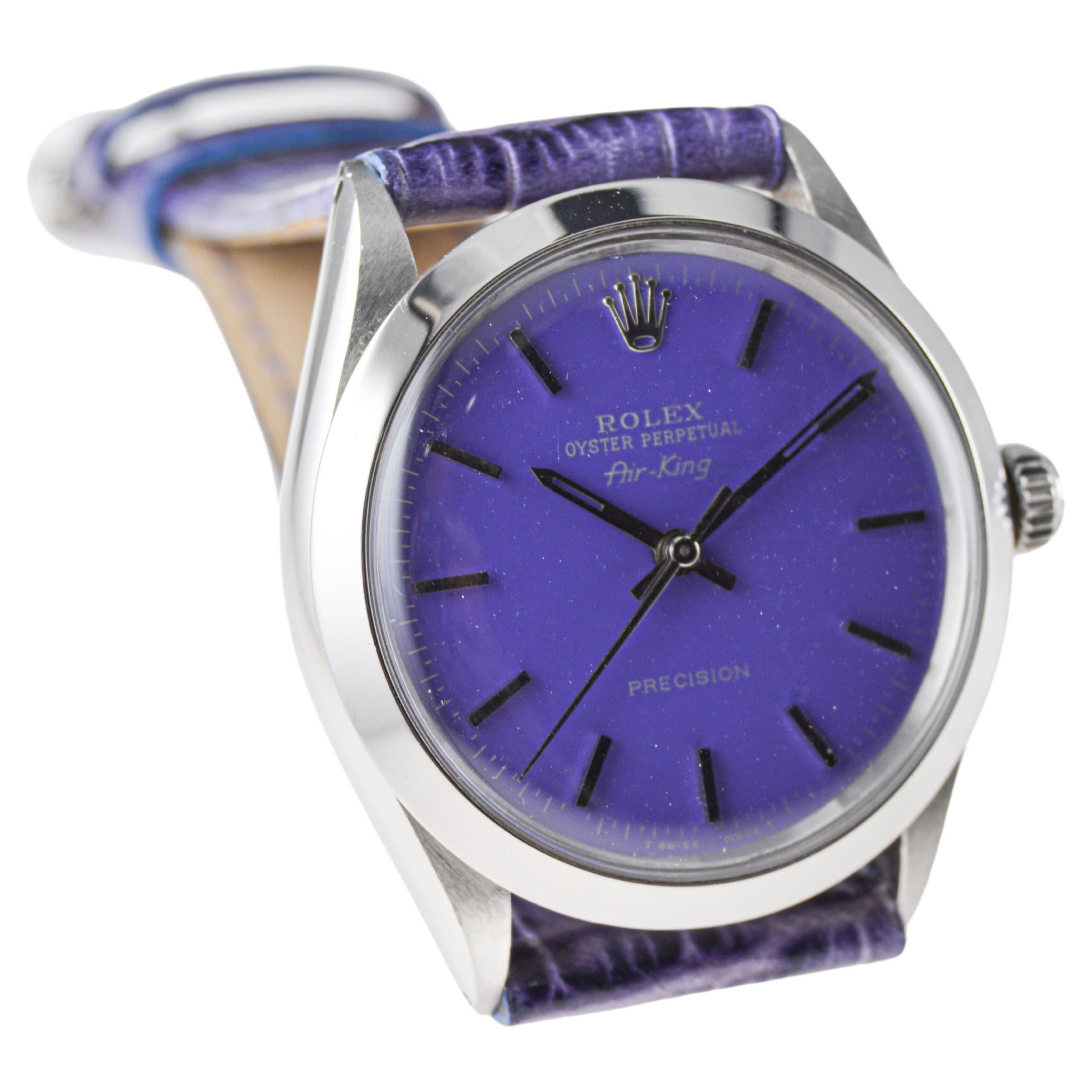 Rolex Stainless Steel Air King With Custom Purple Dial circa, 1960's For Sale 2