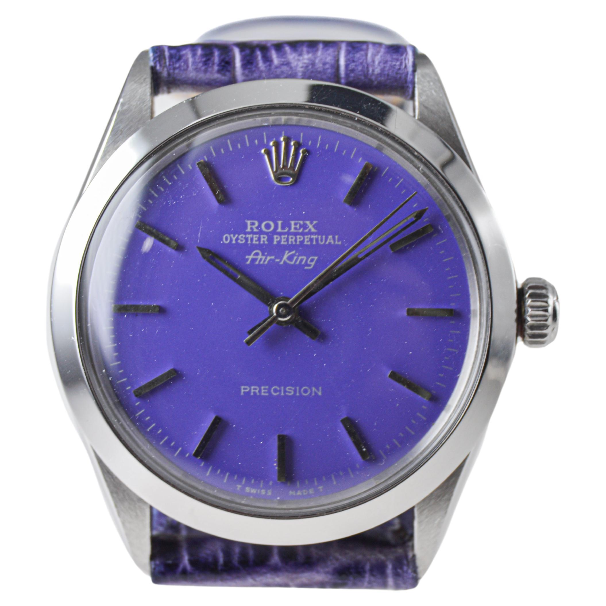 Rolex Stainless Steel Air King With Custom Purple Dial circa, 1960's For Sale 3