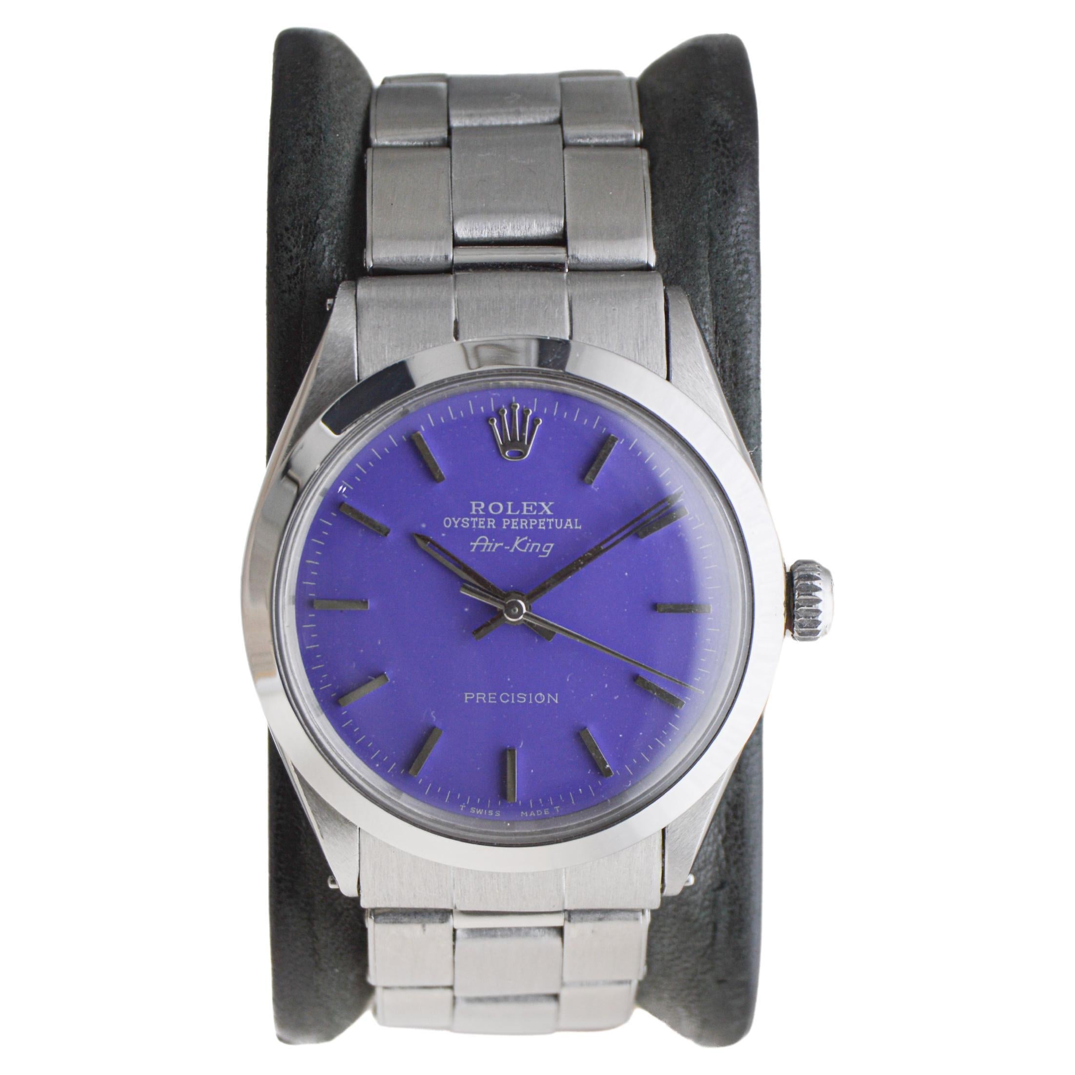 Rolex Stainless Steel Air King With Custom Purple Dial circa, 1960's For Sale