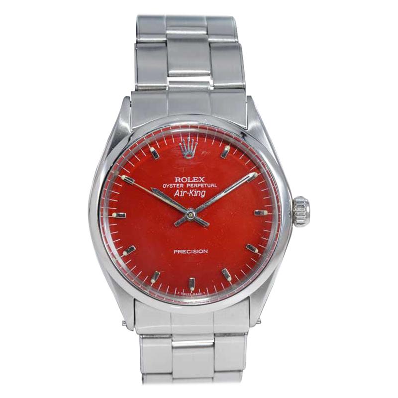 Rolex Montre Air King en acier inoxydable avec cadran rouge personnalisé, début des années 1970 en vente