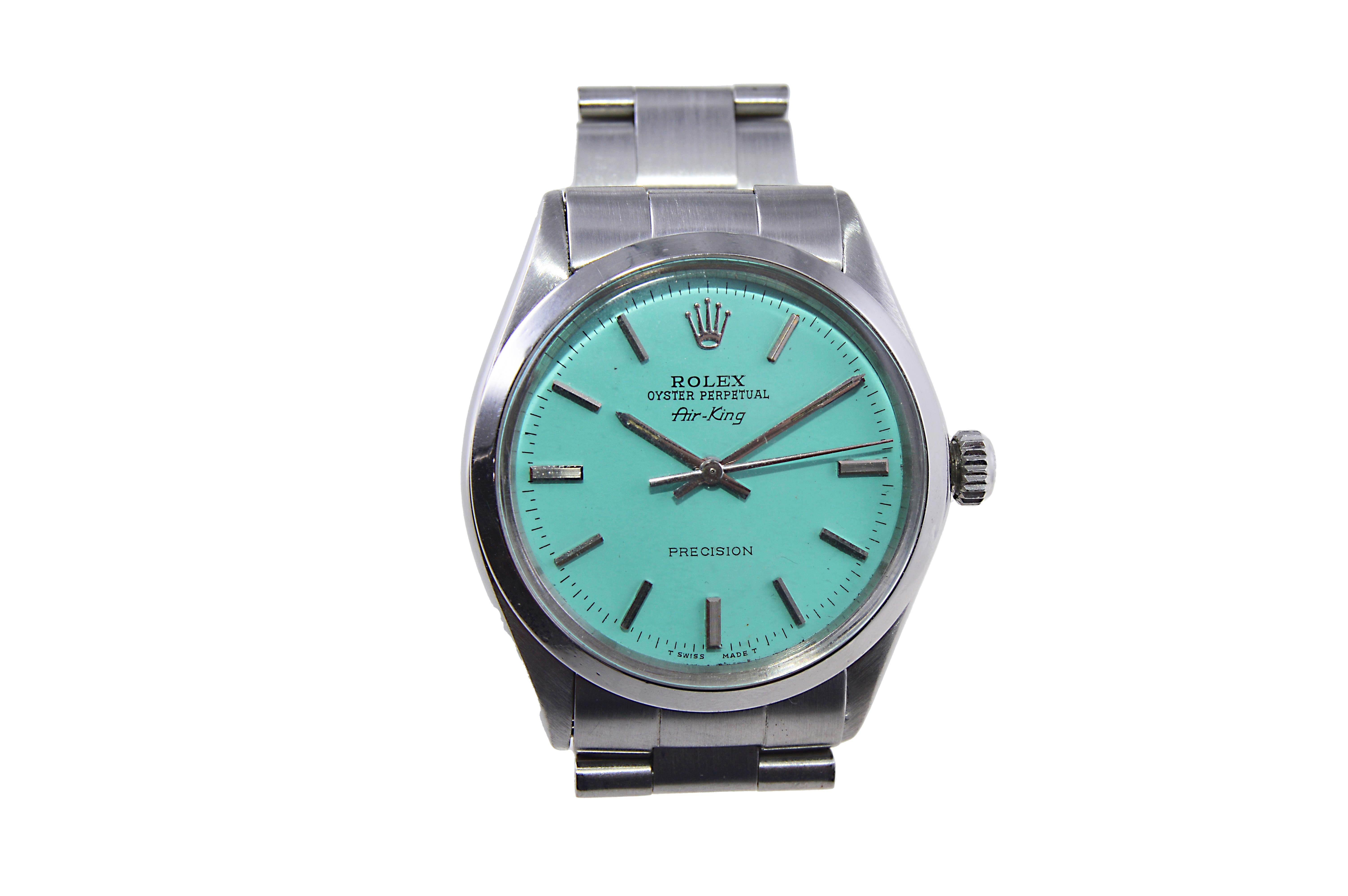 Rolex Stainless Steel Air King with Custom Tiffany Blue Dial 1970s In Excellent Condition In Long Beach, CA