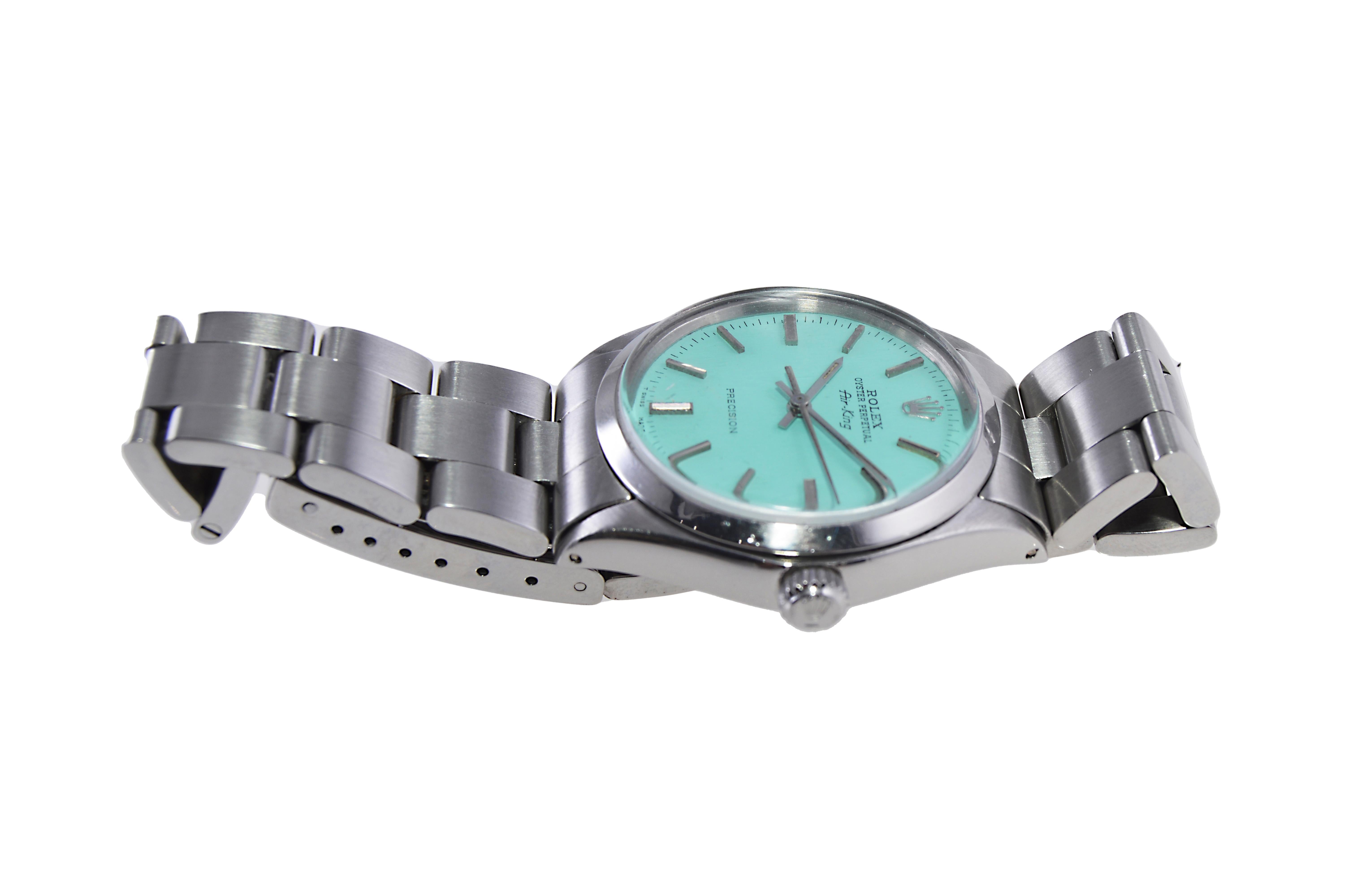 Rolex Stainless Steel Air King with Custom Tiffany Blue Dial 1970s For Sale 1
