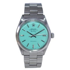 Rolex Air King de acero inoxidable con esfera azul Tiffany personalizada años 70