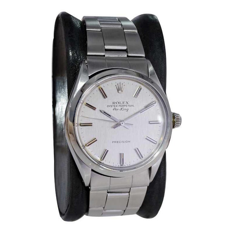 Rolex Steel Air King with Rare Original Satin Grained Silver Dial