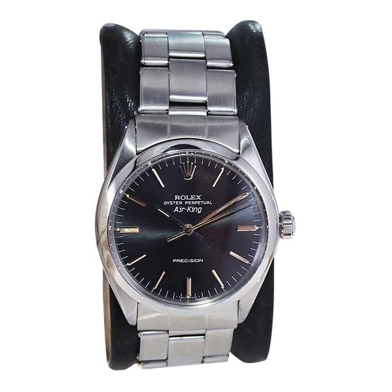 Rolex Montre Air-King en acier inoxydable avec cadran et bracelet d'origine, fin des années 1970 Excellent état - En vente à Long Beach, CA