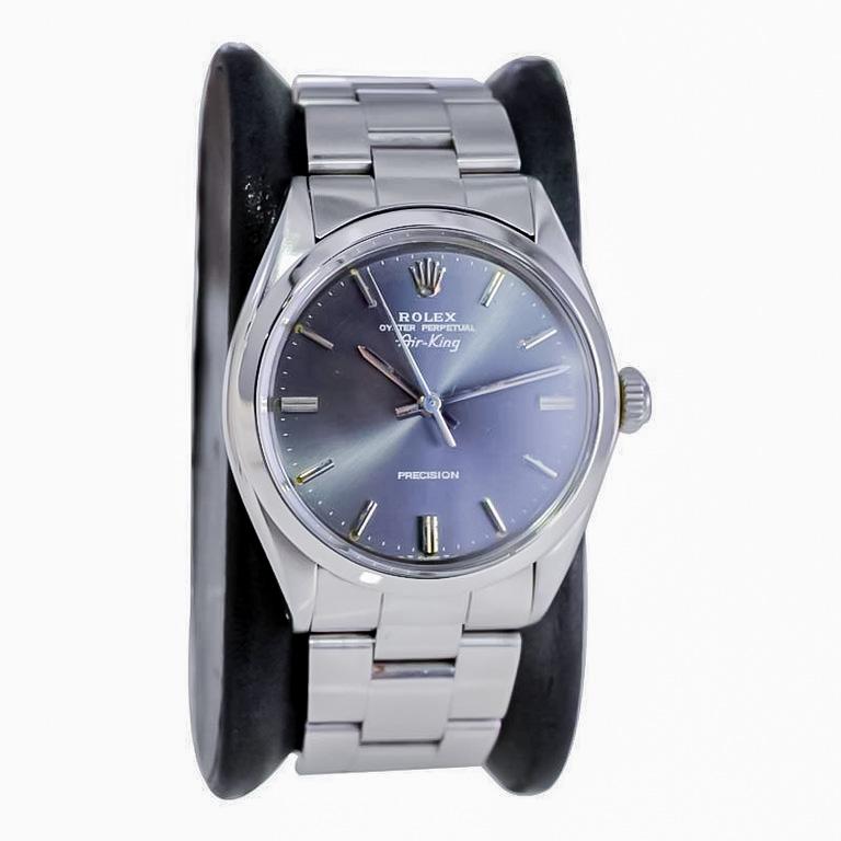 FACTORY / HOUSE: Rolex Watch Company
STYLE / REFERENCE: Oyster Perpetual Air King / Reference 5500
METAL / MATERIAL: Stainless Steel
CIRCA / YEAR: 1970's
DIMENSIONS / SIZE: Length 39mm x Diameter 34mm
MOVEMENT / CALIBER: Perpetual  Winding / 26
