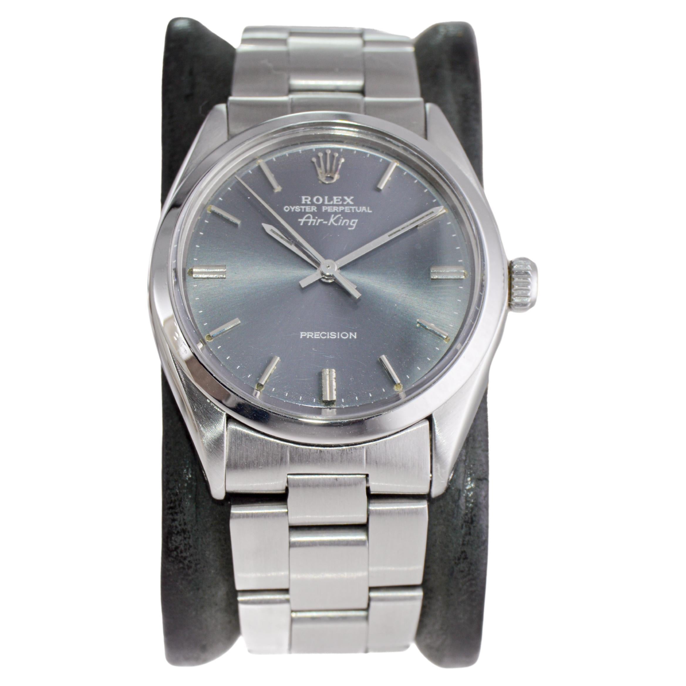 Modern Rolex Stainless Steel Air King with Original Patinated Charcoal Dial from 1970's For Sale