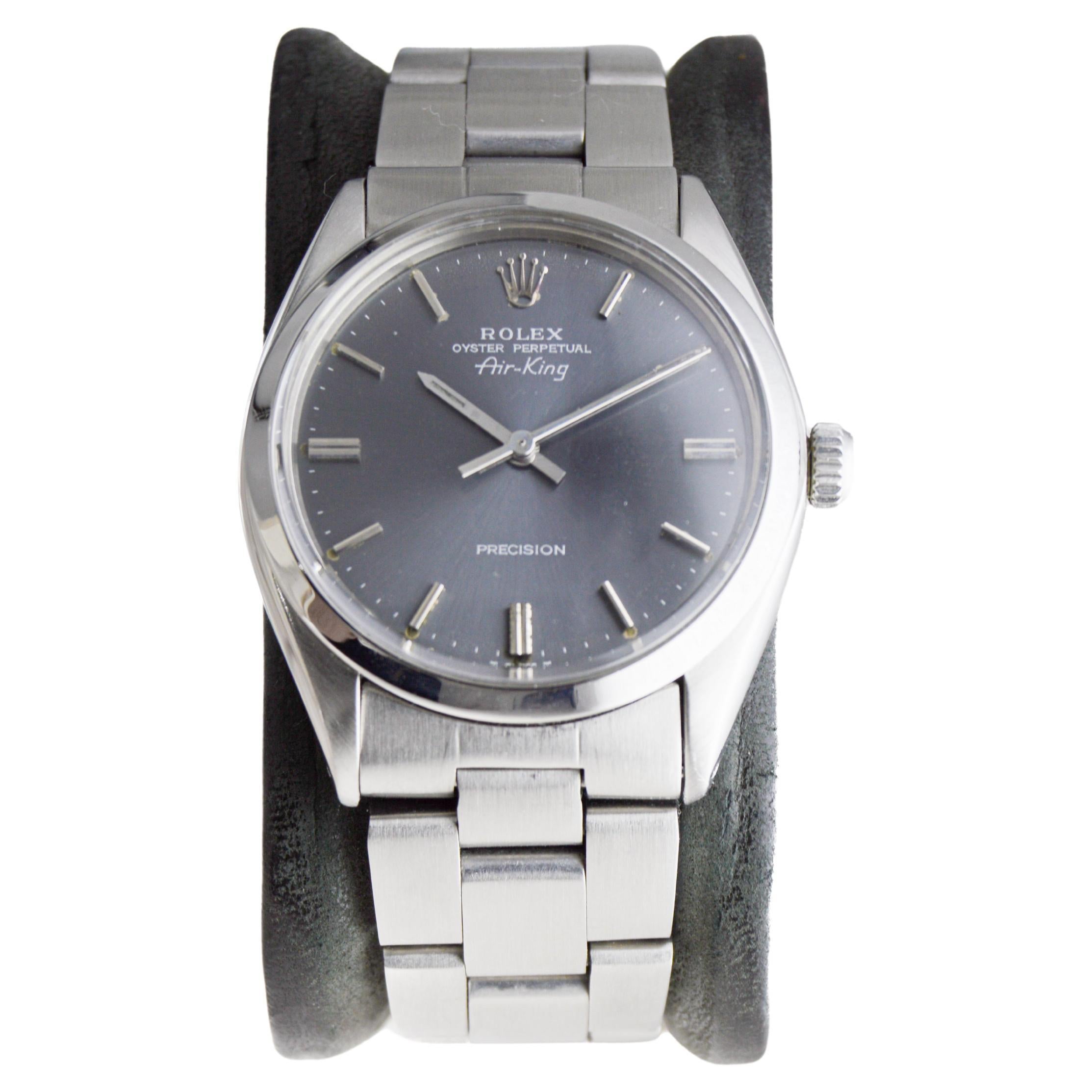 Rolex Stainless Steel Air King with Original Patinated Charcoal Dial from 1970's For Sale