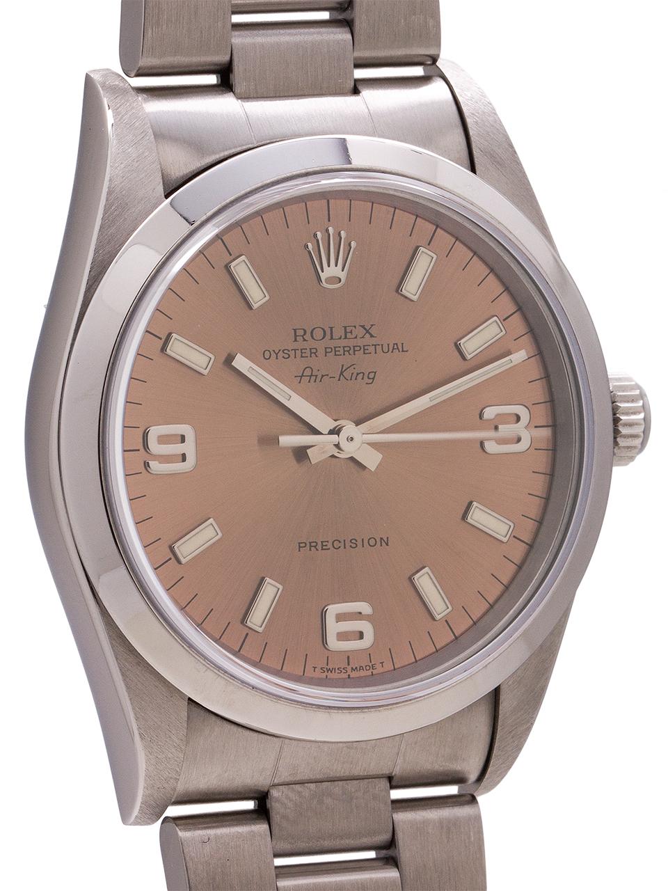 Rolex Stainless Steel Airking Explorer Dial self winding wristwatch, c 1996 In Excellent Condition In West Hollywood, CA