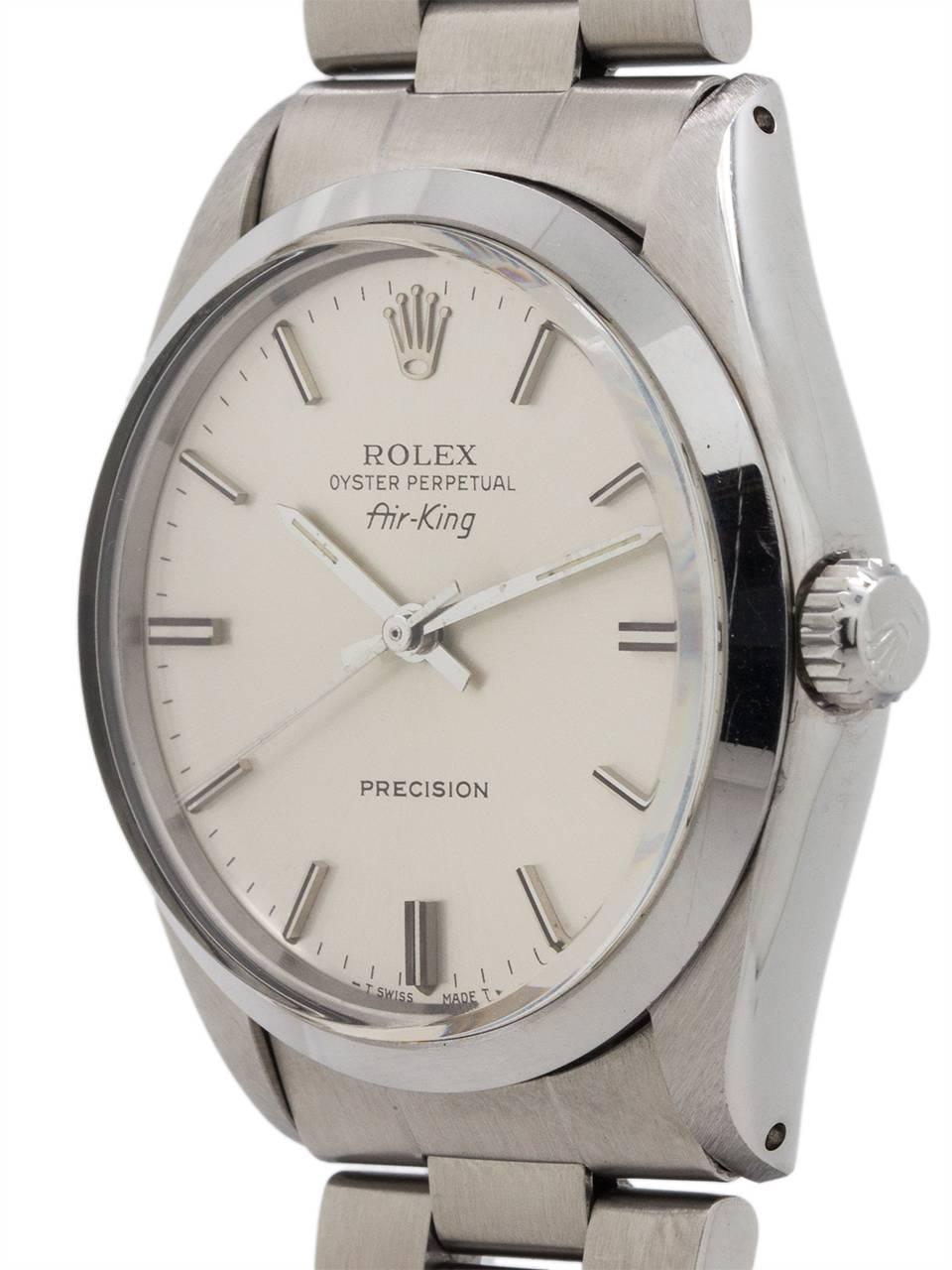 Rolex Stainless Steel Airking self winding wristwatch Ref 5500, circa 1987 In Excellent Condition In West Hollywood, CA