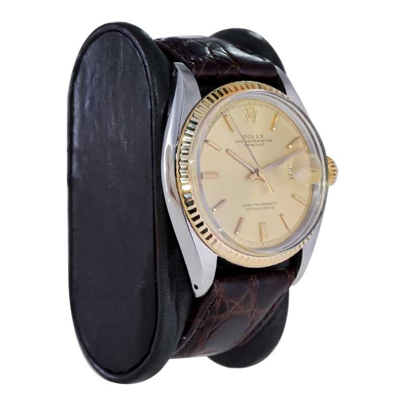FACTORY / HOUSE: Rolex Watch Company
STYLE / REFERENCE: Oyster Perpetual Datejust / Reference 1601
METAL / MATERIAL: Two-Tone Stainless Steel & 14Kt. Gold
CIRCA / YEAR: 1970's
DIMENSIONS / SIZE: Length 43mm X Diameter 36mm
MOVEMENT / CALIBER: