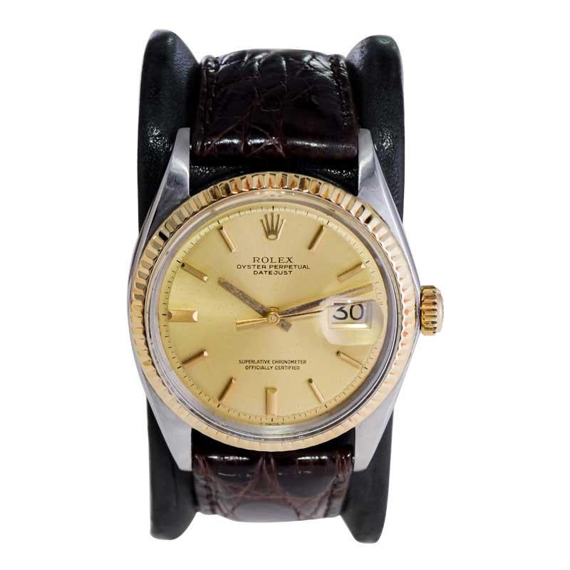 Modern Rolex Stainless Steel and Gold Datejust with Original Factory Gold Dial, 1970's For Sale