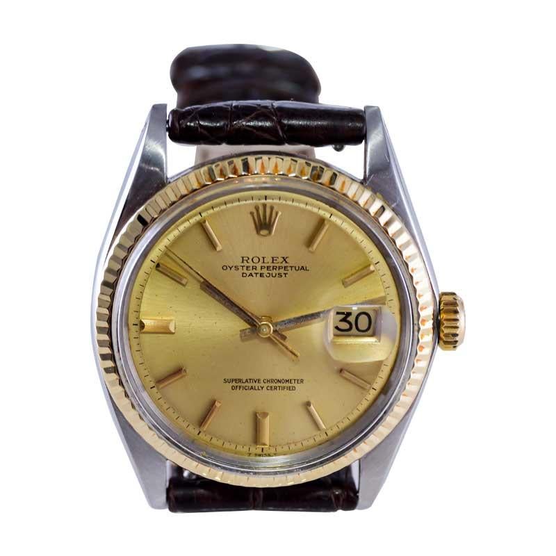Women's or Men's Rolex Stainless Steel and Gold Datejust with Original Factory Gold Dial, 1970's For Sale