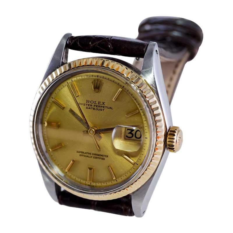 Rolex Stainless Steel and Gold Datejust with Original Factory Gold Dial, 1970's For Sale 1