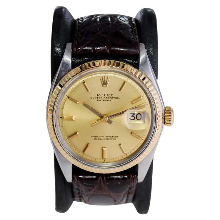 Rolex Stainless Steel and Gold Datejust with Original Factory Gold Dial, 1970's For Sale