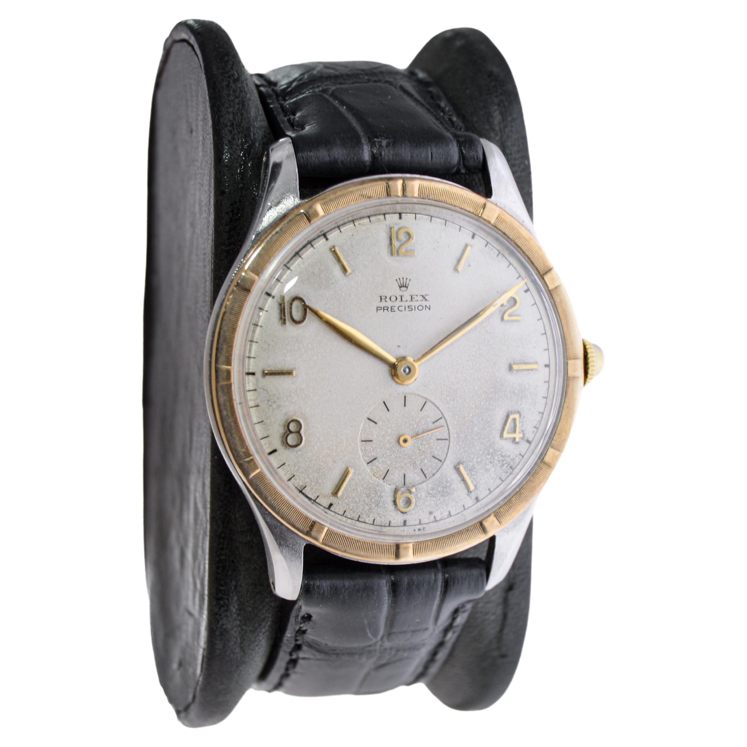 FACTORY / HOUSE: Rolex Watch Company
STYLE / REFERENCE: Oversized Round / Reference 4517
METAL / MATERIAL: Stainless Steel & Gold
CIRCA / YEAR: 1953
DIMENSIONS / SIZE: 42mm Length X 35mm Diameter
MOVEMENT / CALIBER: Manual Winding / 17 Jewels 
/ 
