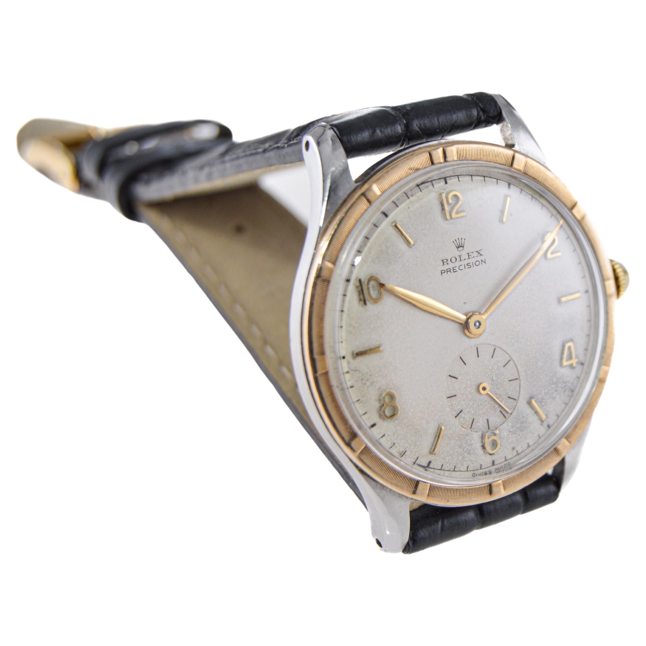 Art Deco Rolex Stainless Steel and Gold Precision With Patinated Original Dial from 1953 For Sale