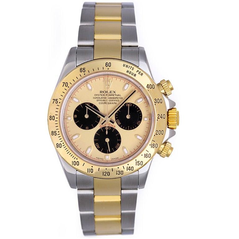 Rolex Stainless Steel and Yellow Gold Cosmograph Daytona Wristwatch In Excellent Condition In Dallas, TX