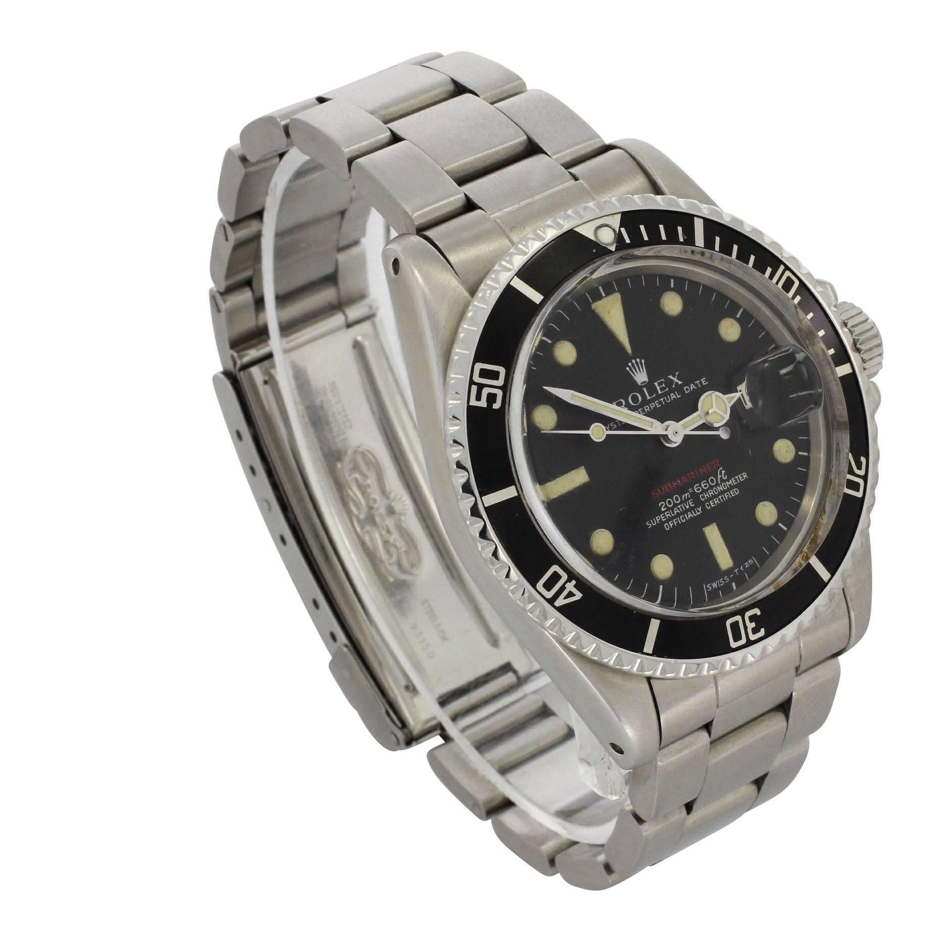 Rolex Stainless Steel Big Red 1680 Submariner Wristwatch, 1979 For Sale 1