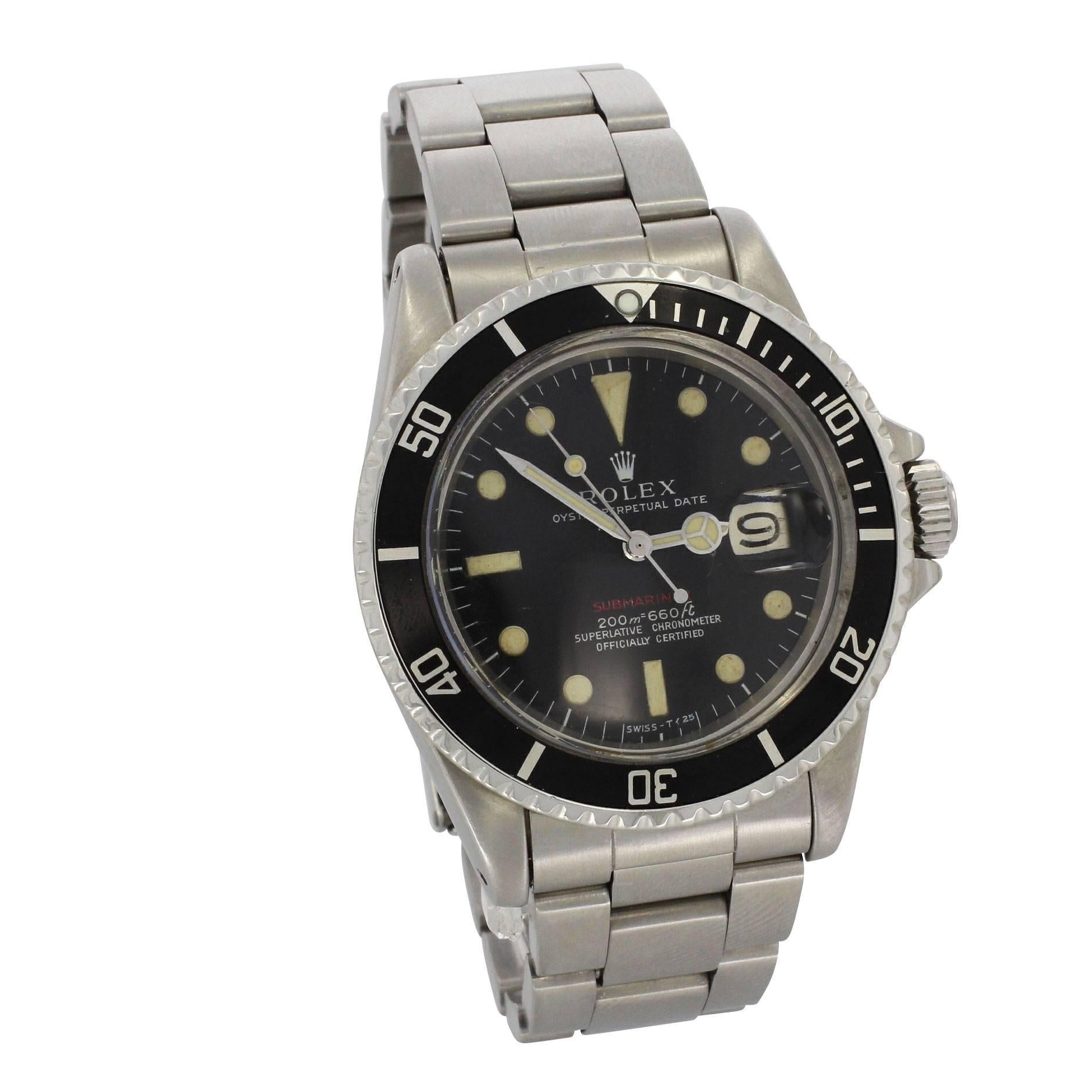 Rolex Stainless Steel Big Red 1680 Submariner Wristwatch, 1979 For Sale 2