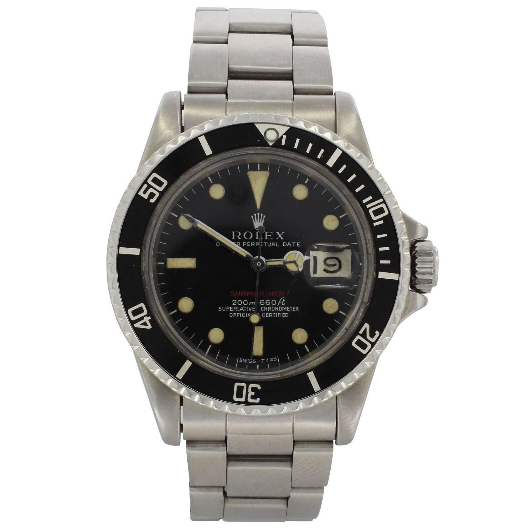 Rolex Stainless Steel Big Red 1680 Submariner Wristwatch, 1979 For Sale