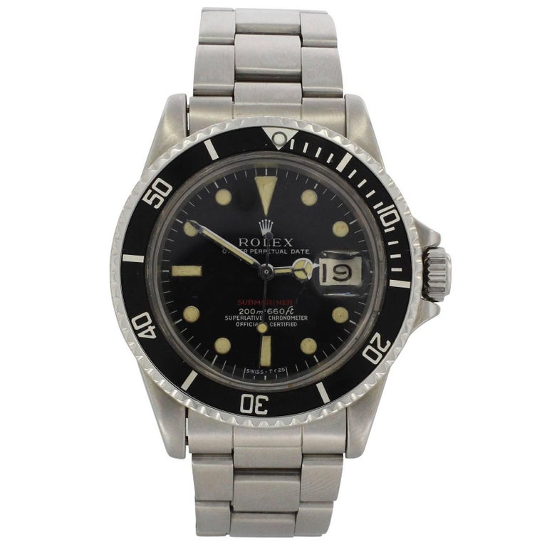 Rolex Stainless Steel Big Red 1680 Submariner Wristwatch, 1979 For Sale at  1stDibs