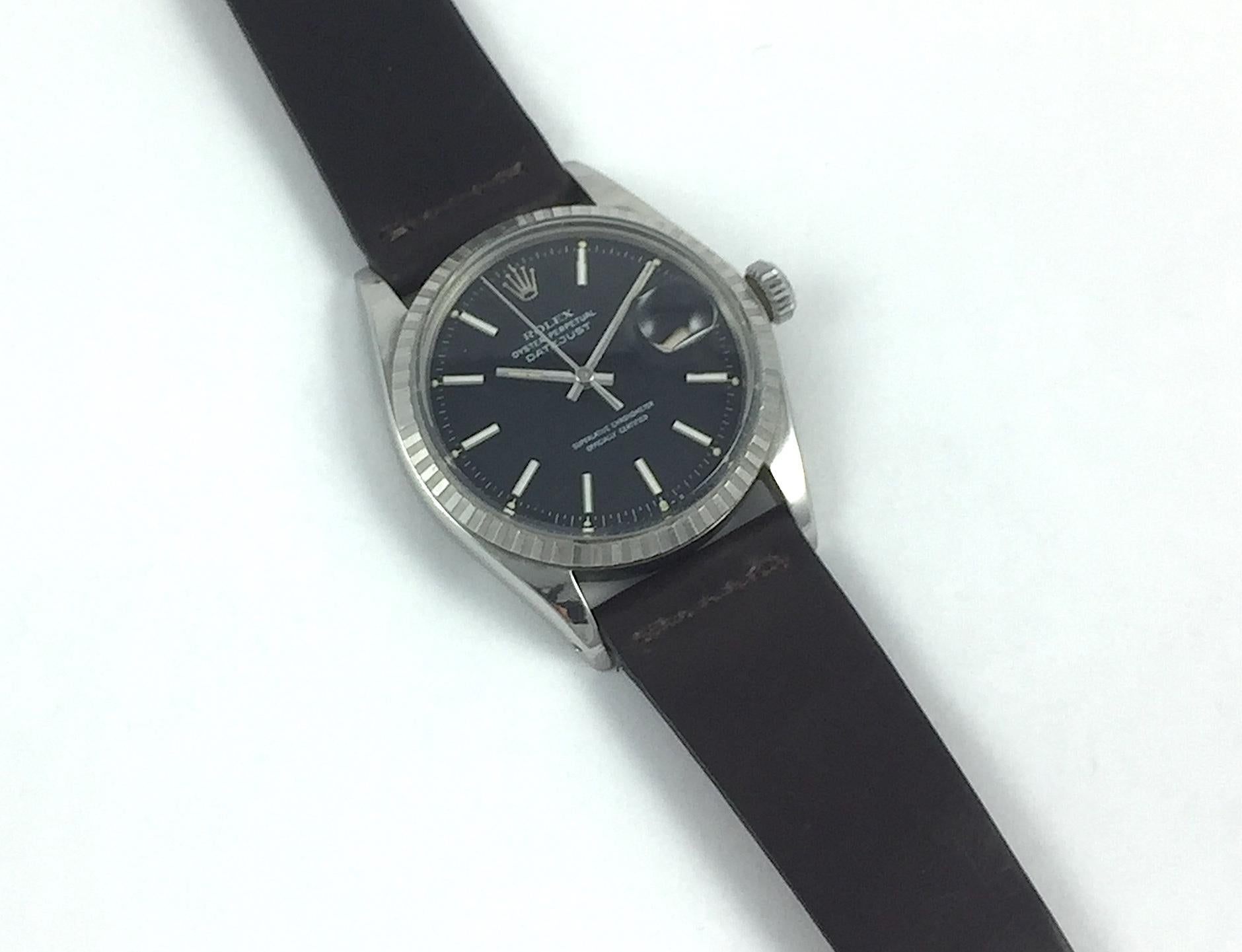 Rolex Stainless Steel Black Dial Oyster Perpetual Datejust, 1960s In Good Condition In New York, NY