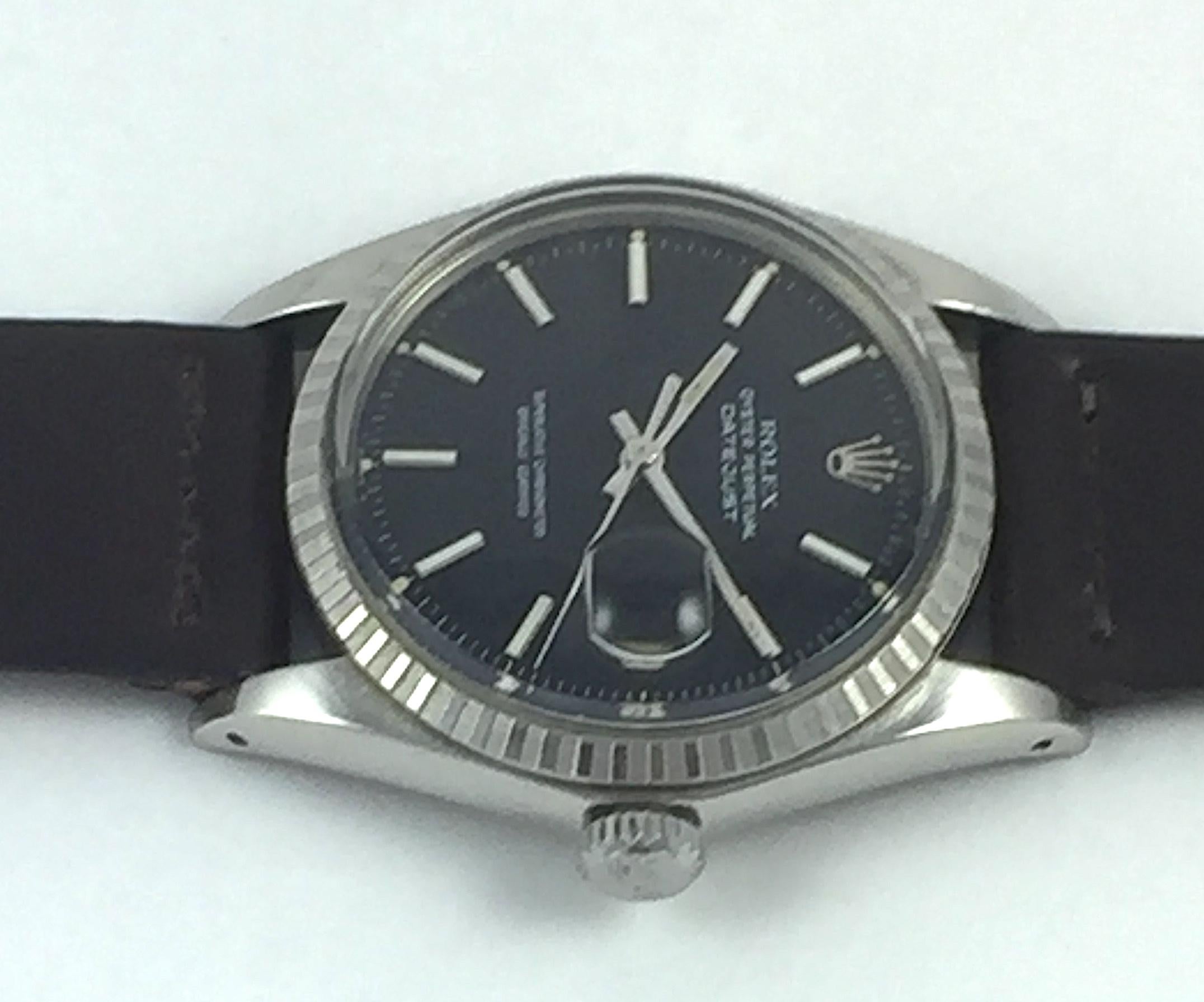 Rolex Stainless Steel Black Dial Oyster Perpetual Datejust, 1960s 2