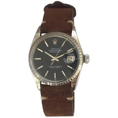Rolex Stainless Steel Black Dial Oyster Perpetual Datejust Wristwatch, 1970s