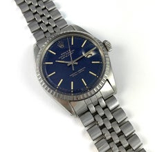 Rolex Stainless Steel Blue Brick Dial Datejust Wristwatch, 1960s