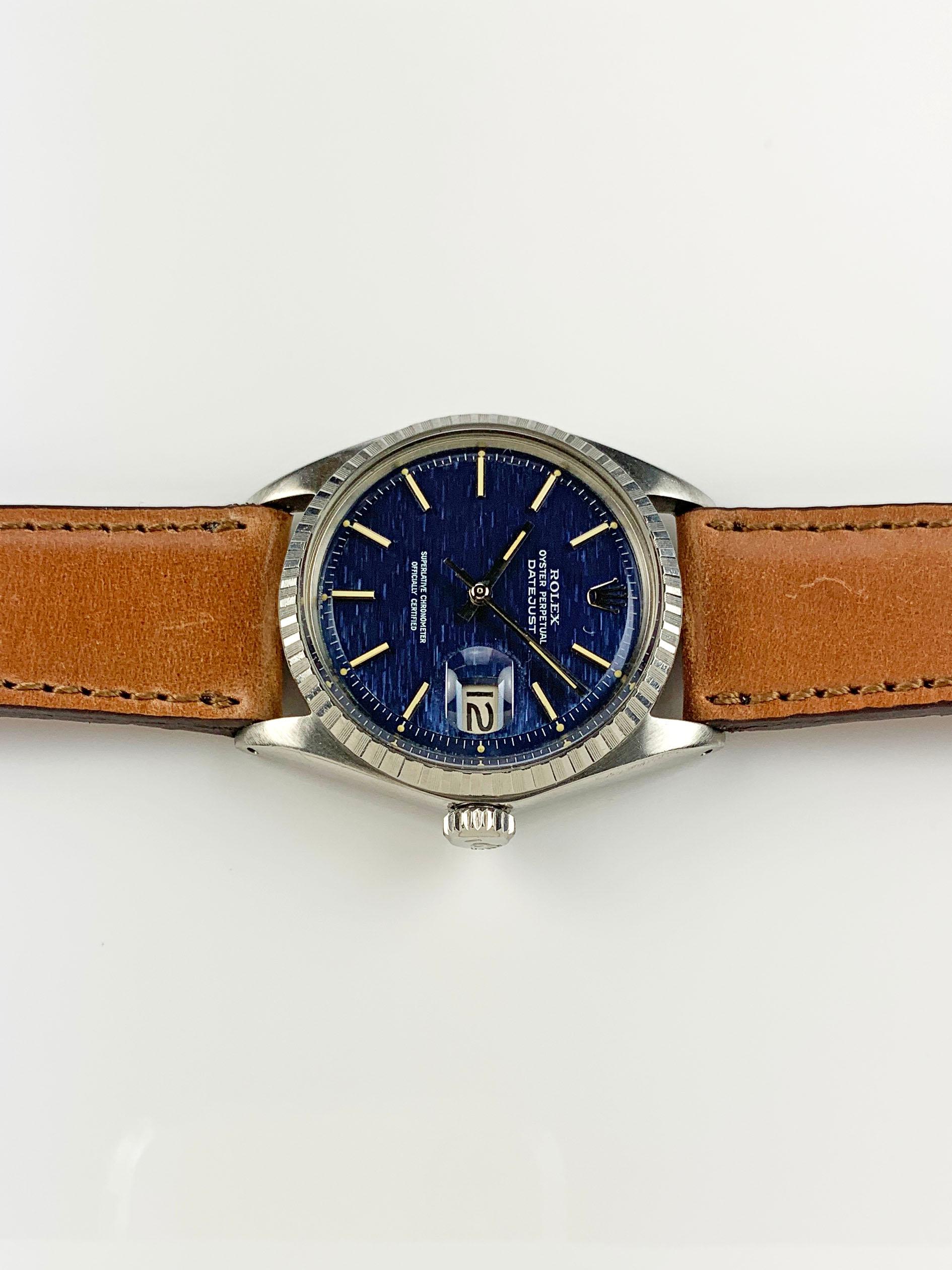 Rolex Stainless Steel Blue Brick Dial Datejust Wristwatch, 1960s 1