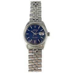 Rolex Stainless Steel Blue Brick Dial Datejust Wristwatch, 1960s