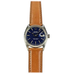 Rolex Stainless Steel Blue Brick Dial Datejust Wristwatch, 1960s