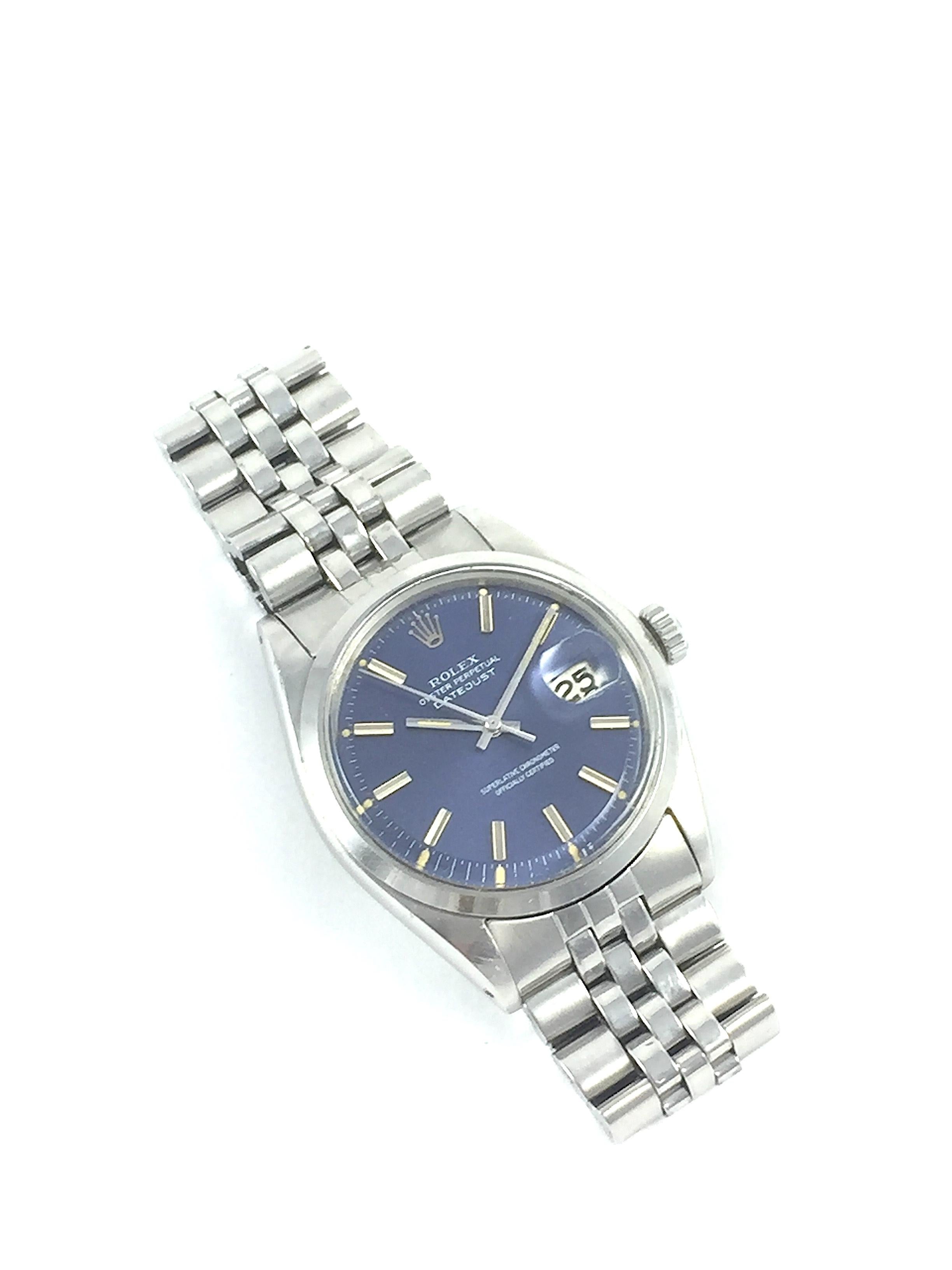 Rolex Stainless Steel Blue Dial Datejust Wristwatch, 1960s 1
