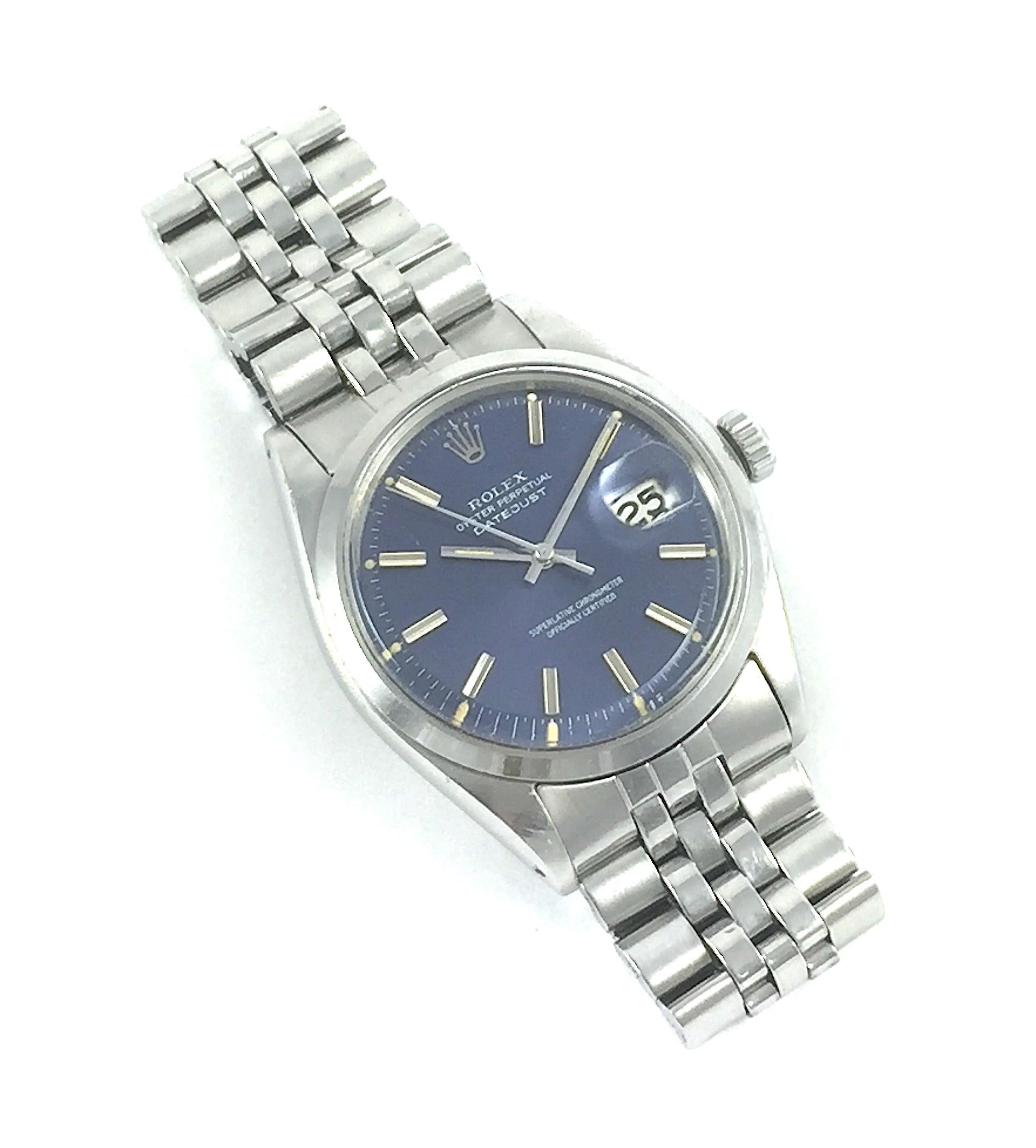 Rolex Stainless Steel Blue Dial Datejust Wristwatch, 1960s 2