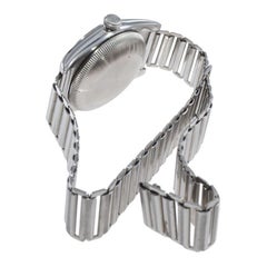 Rolex Montre à remontage perpétuel en acier inoxydable à dos bullé avec cadran romain, rare