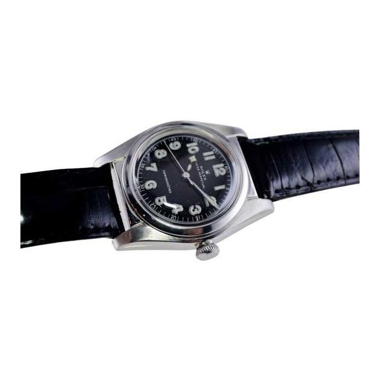 Rolex Stainless Steel Chronometer Bubbleback with Black Dial 1940's For Sale 9