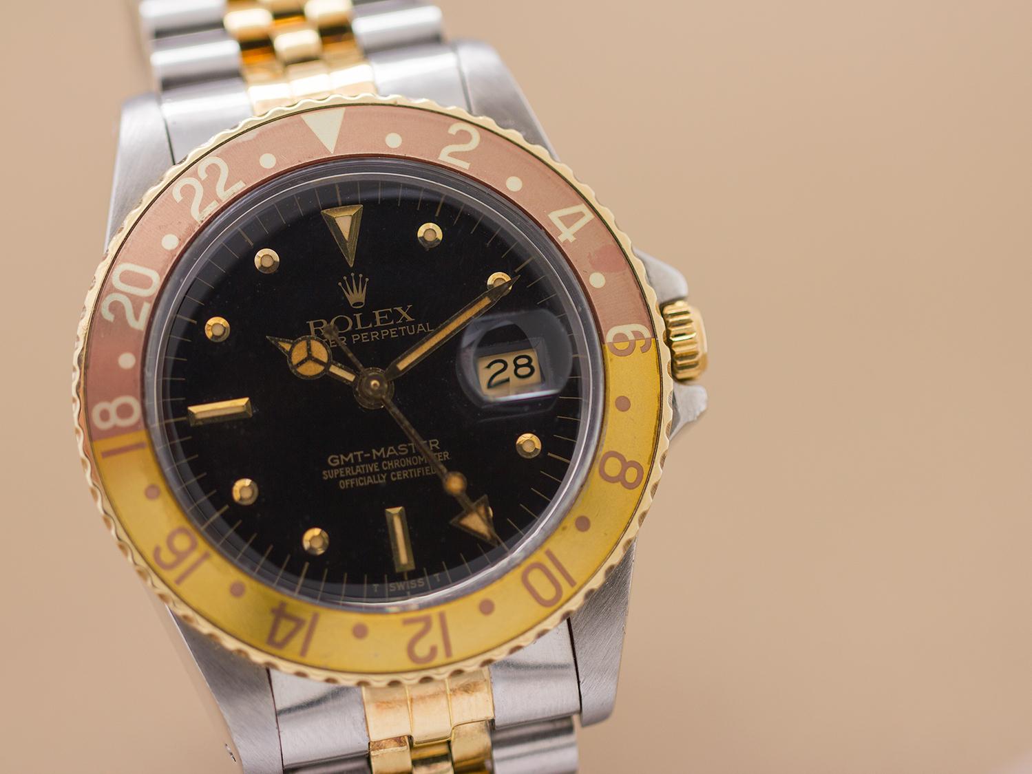 Men's Rolex Stainless Steel Dark Chocolate Dial GMT self winding wristwatch, c1982