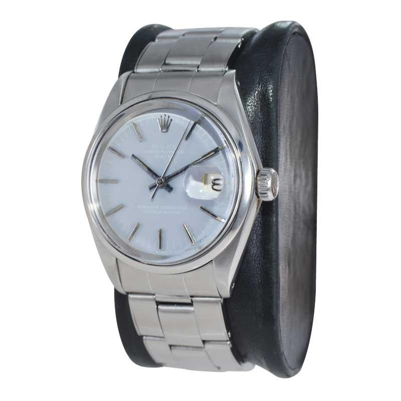 FACTORY / HOUSE: Rolex Watch Company
STYLE / REFERENCE: Oyster Perpetual Date / Reference 1500's
METAL / MATERIAL: Stainless Steel
CIRCA / YEAR: Late 1960's
DIMENSIONS / SIZE: Length 42mm x Diameter 35mm
MOVEMENT / CALIBER: Perpetual Winding / 26